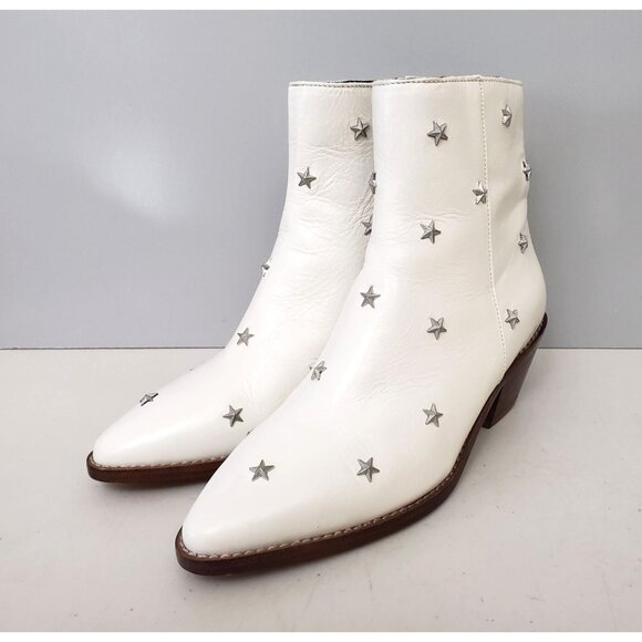 Zadig & Voltaire Tyler Star Studded Ankle Boots White Leather Size 37 - Picture 2 of 5
